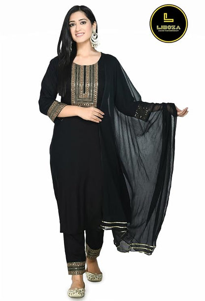 LIBOZA Kurta Set For Women With Dupatta & Pant, Designer Embroidered Pakistani Cotton Rayon Suit Sets For Ladies Wedding, Festival & Function, Salwar Suits With Heavy Embroidery