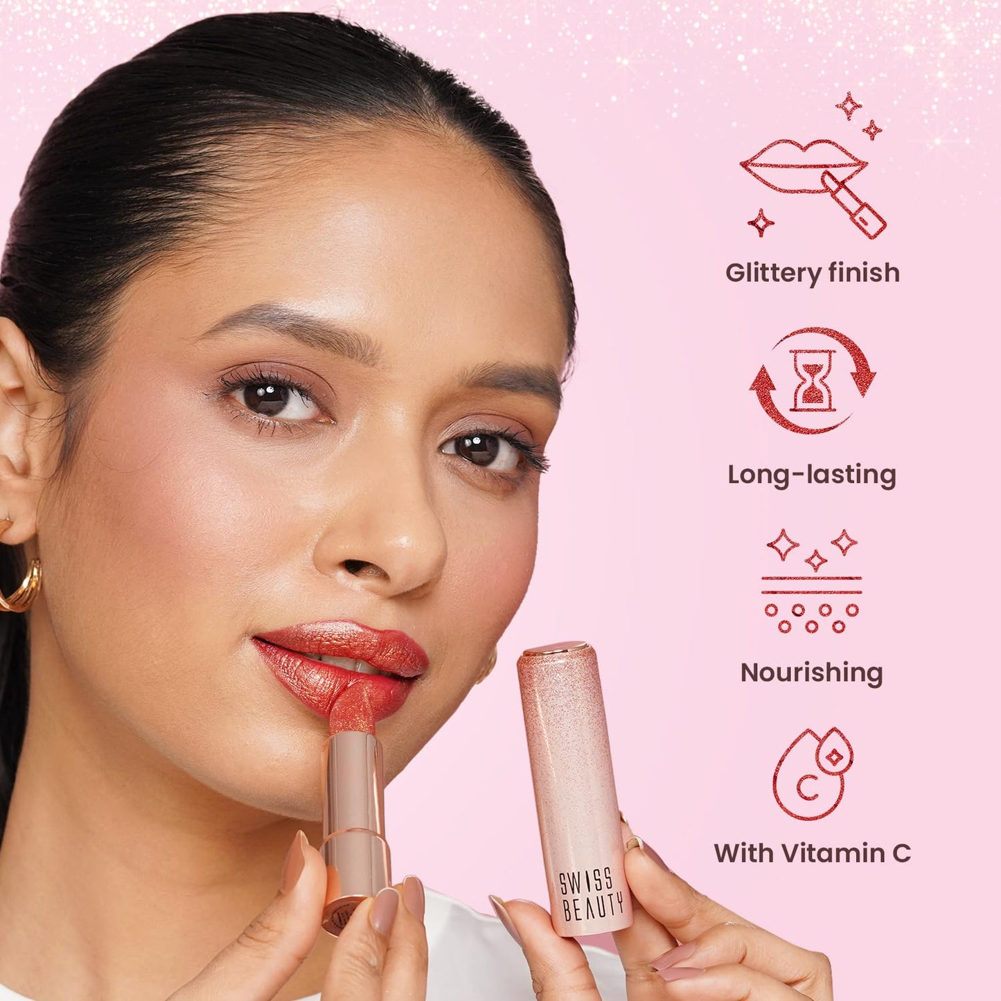 SWISS BEAUTY More Than Glitter Lipstick - 03 GLIMMER CORAL - 3G