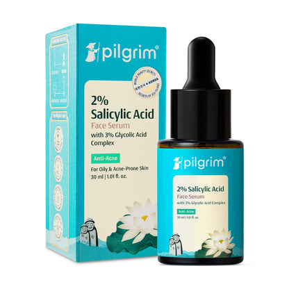 Pilgrim Salicylic Acid 2% + Glycolic Acid 3% Anti Acne Serum | Resurfaces & Retexturizes Skin| Reduces Excess Oil | Dermatologically Tested | All Skin Type | For Men & Women | Vegan 30 MILLI_LITRE