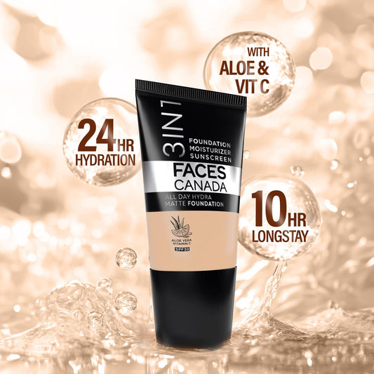 FACES CANADA 3 IN 1 ALL DAY HYDRA MATTE FOUNDATION - Absolute Ivory 012 18 ml