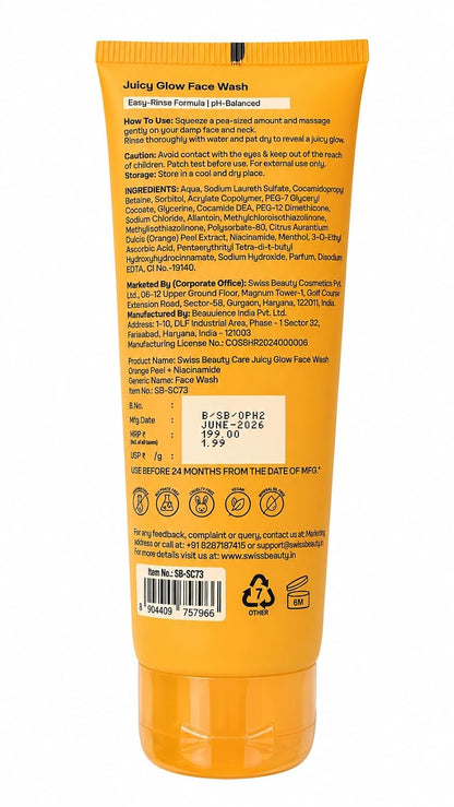 SWISS BEAUTY JUICY GLOW FACE WASH ORANGE PEEL+NIACINAMIDE