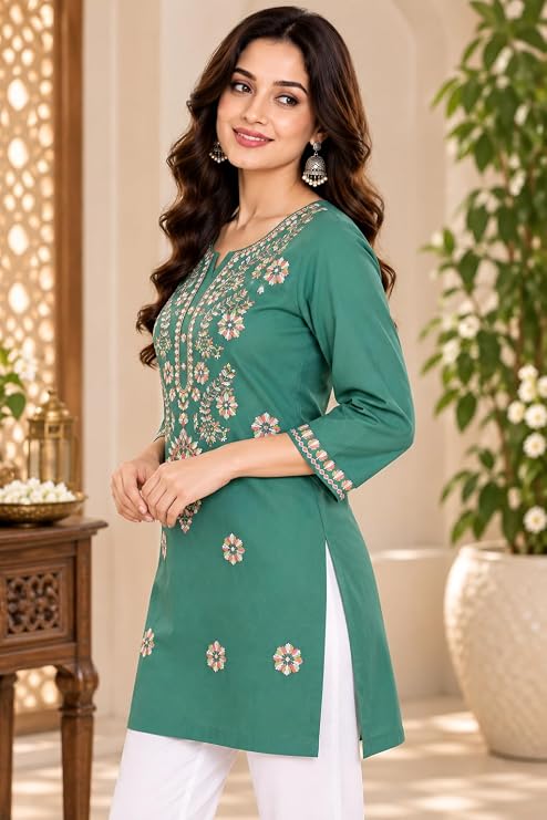 LIBOZA Kurti for Women - Short Chikankari Kurtis for Girls, Lakhnawi Pista