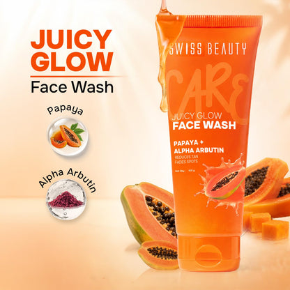 SWISS BEAUTY JUICY GLOW FACE WASH PAPAYA+ALPHA ARBUTIN