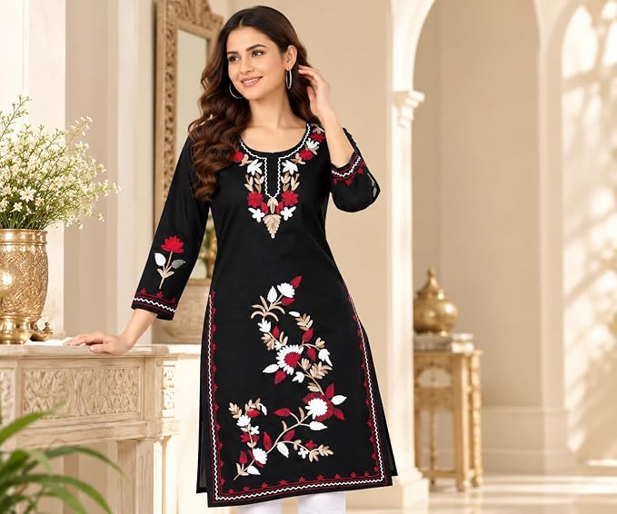 LIBOZA Women Kashmiri Embroidered Straight Kurta