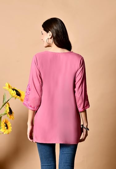 Embroidered Kashmiri Short Kurti -Pink