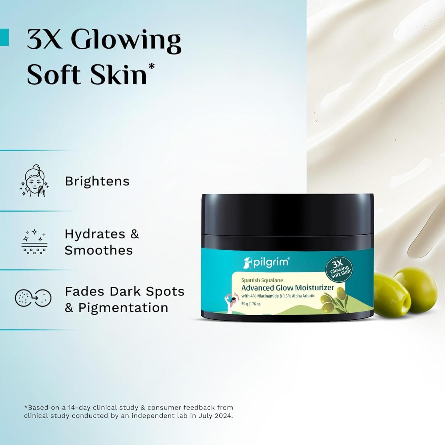 Pilgrim Squalane Vitamin C & Niacinamide Glow Moisturizer For Dry Skin & Hydration 50 GRAM