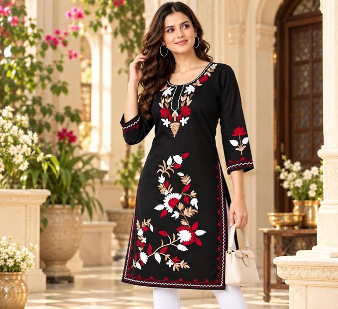 LIBOZA Women Kashmiri Embroidered Straight Kurta