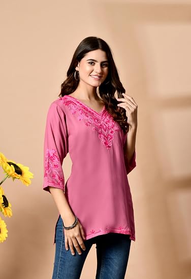 Embroidered Kashmiri Short Kurti -Pink