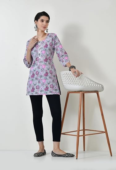 Pure Cotton Short Kurti for Women - Grey