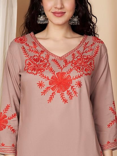 Embroidered Chikankari Kurti for Women - Chocolate 4