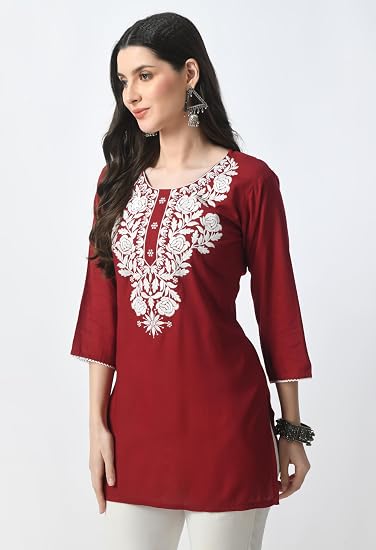 Lakhnawi Tunic Top Kurta Design for Ladies-Red