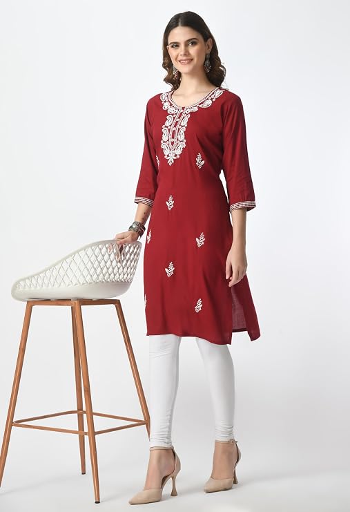 LIBOZA Kurta for Women – Embroidered Ladies Kurti, Stylish Girls Top, Ethnic Full Kurtas, Straight Design Kurtis for Woman