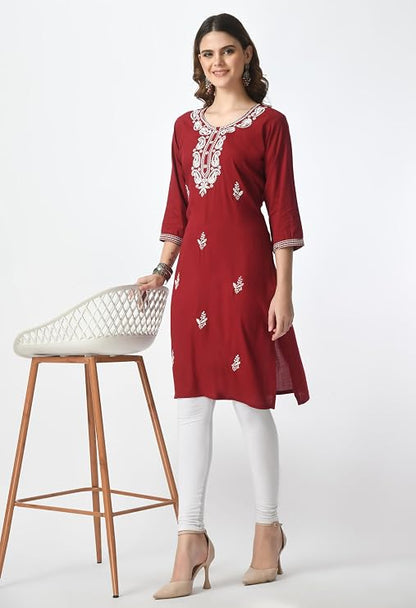 LIBOZA Kurta for Women – Embroidered Ladies Kurti, Stylish Girls Top, Ethnic Full Kurtas, Straight Design Kurtis for Woman