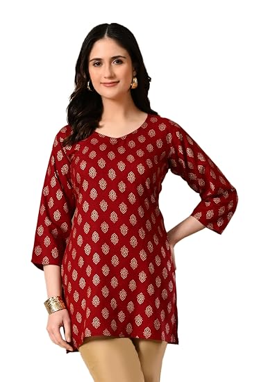 Rayon Cotton  Short Kurtis for Ladies-Red