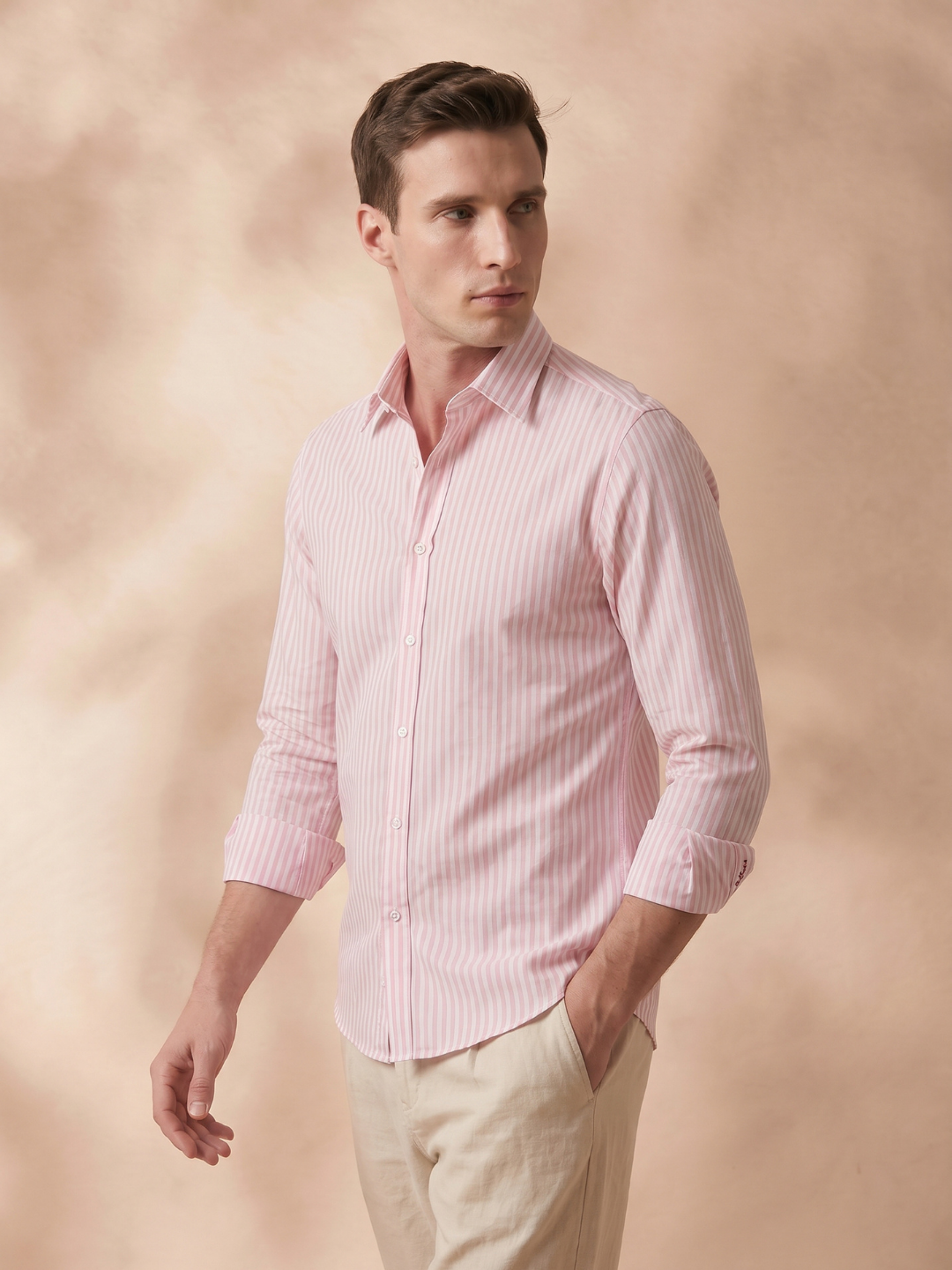 Slim Fit Cotton Blend Pink Casual Shirt for Men (BAVIO)