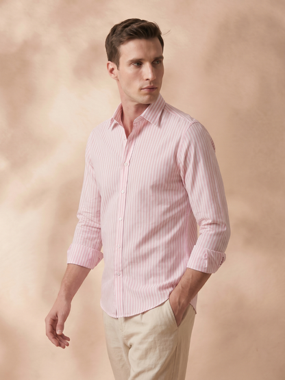 Slim Fit Cotton Blend Pink Casual Shirt for Men (BAVIO)