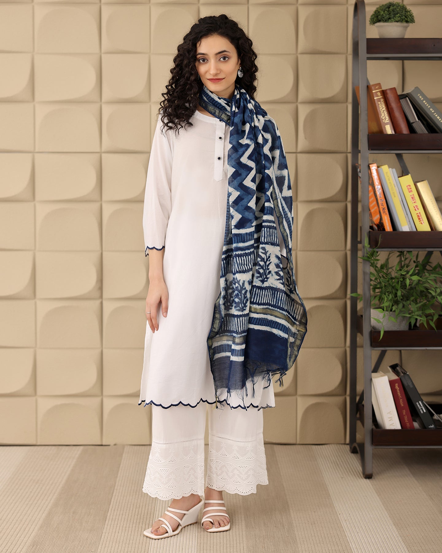 WHITE A-LINE KURTA - DUPATTA SET