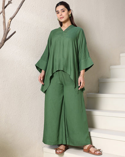 OLIVE V-NECK RAYON CO-ORD SET