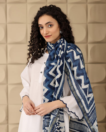 WHITE A-LINE KURTA - DUPATTA SET