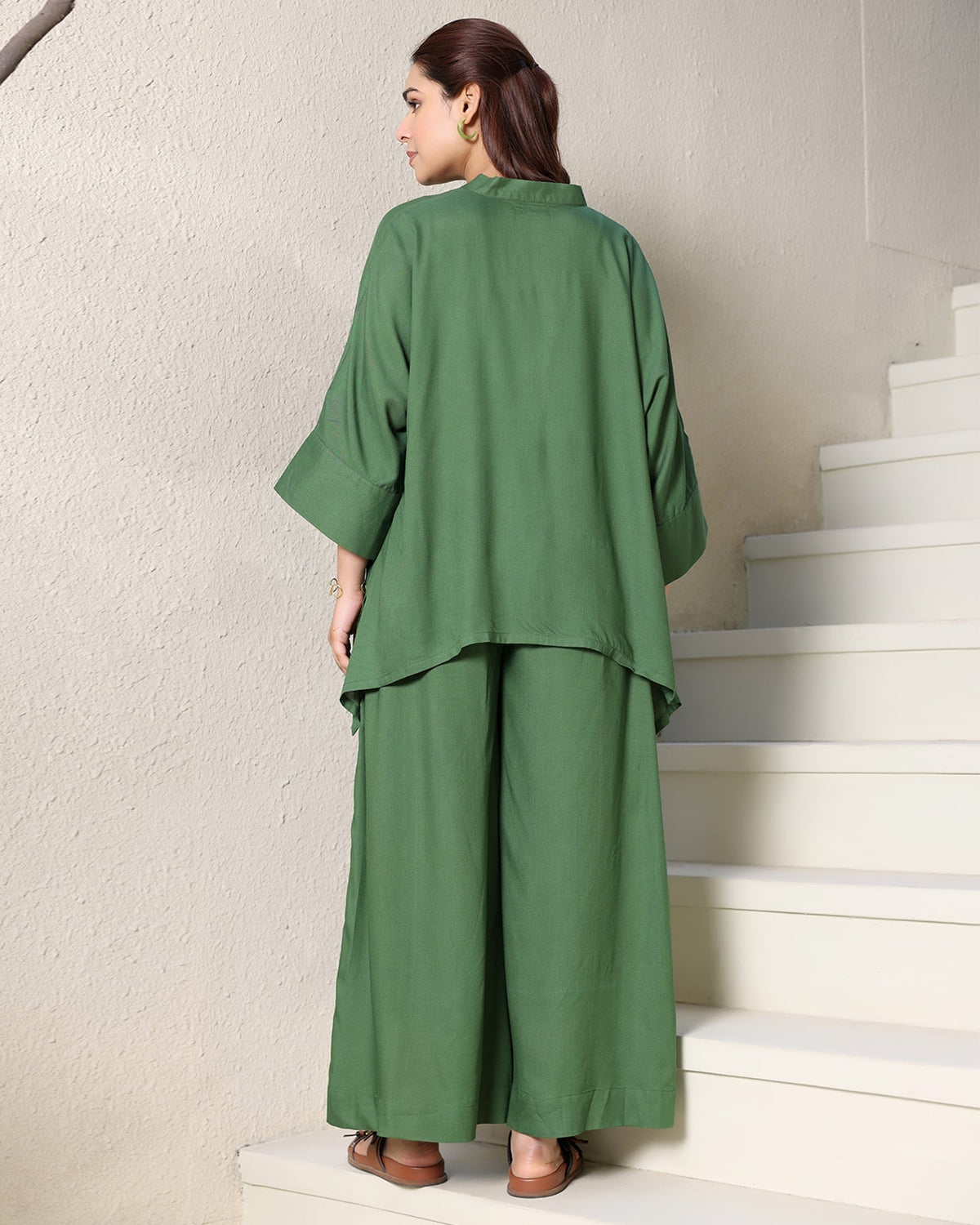OLIVE V-NECK RAYON CO-ORD SET