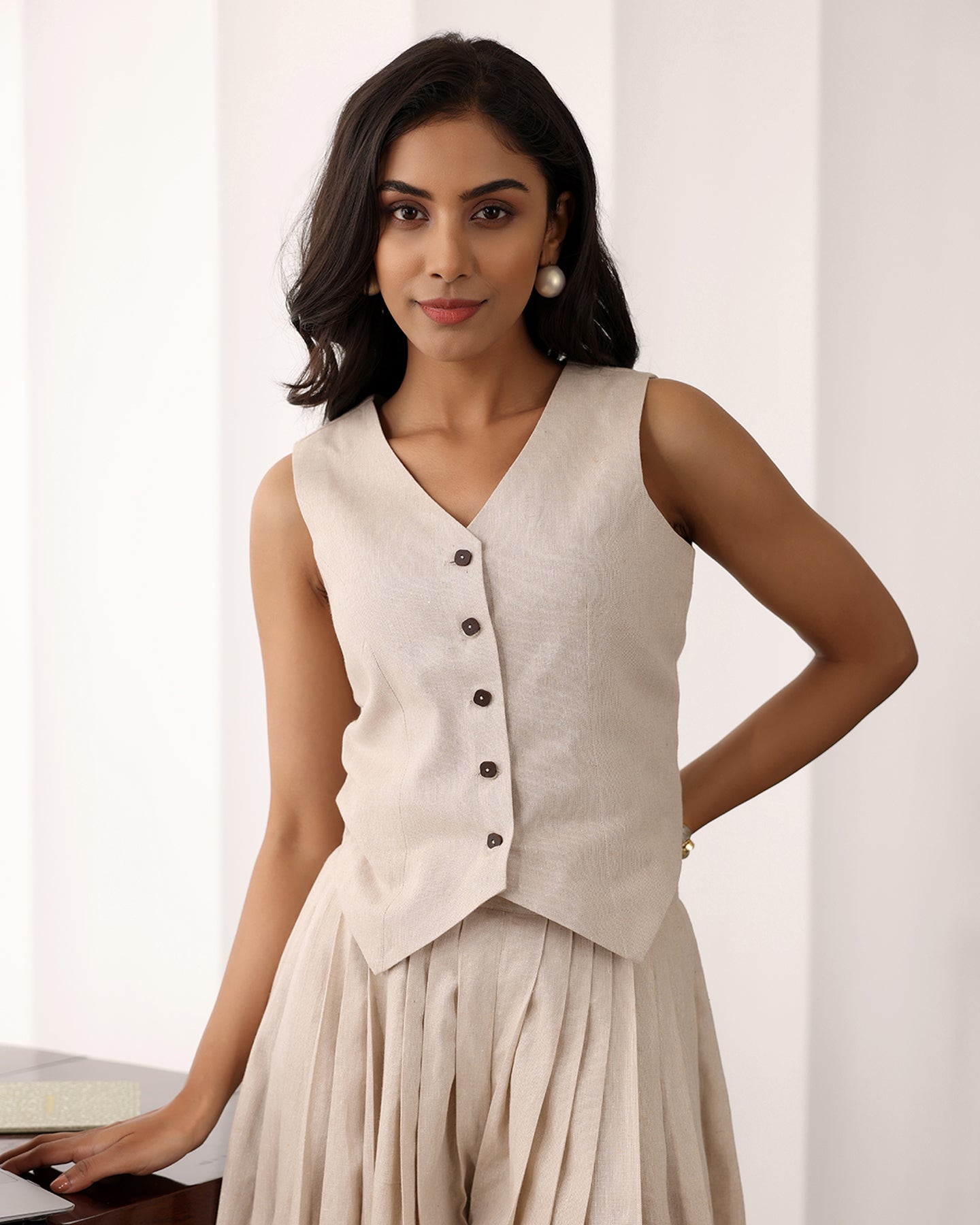 Off-White Cotton Vest Co-ord Set