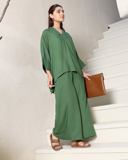 OLIVE V-NECK RAYON CO-ORD SET