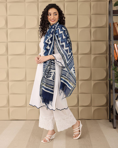 WHITE A-LINE KURTA - DUPATTA SET