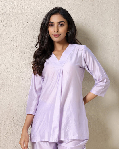 V-Neck Lilac Chanderi Co-ord Set