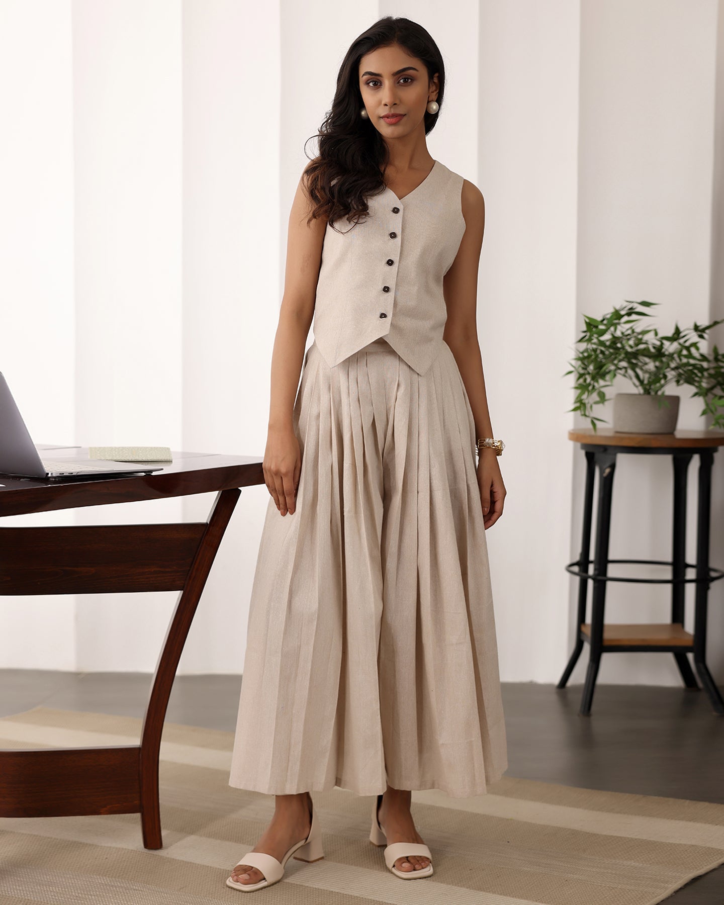 Off-White Cotton Vest Co-ord Set