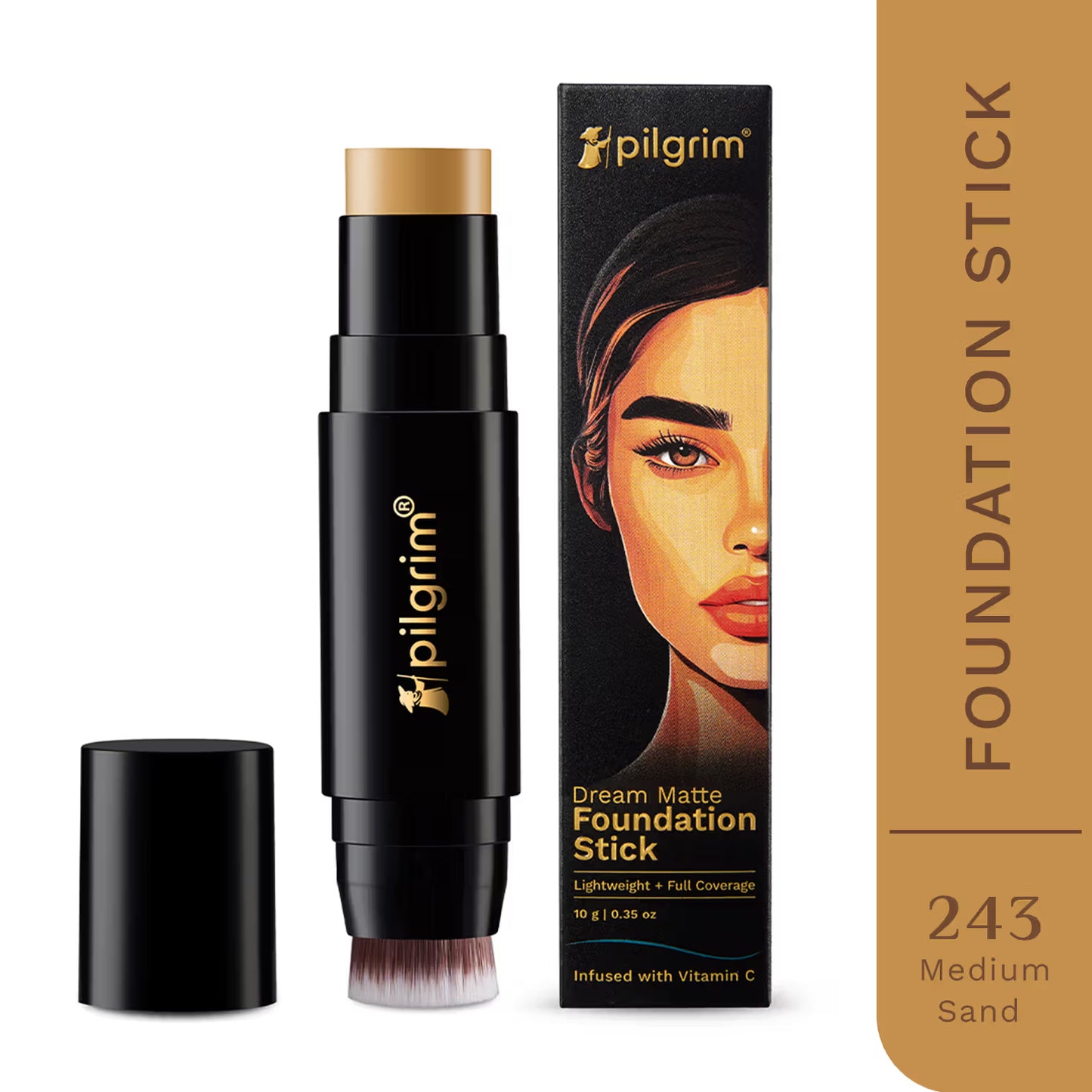 PILGRIM Dream Matte Foundation Stick (Lightweight+Full Coverage) - 243 Medium Sand 10g