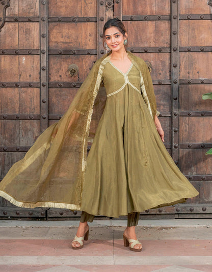 Olive Kalidaar Tissue Suit Set