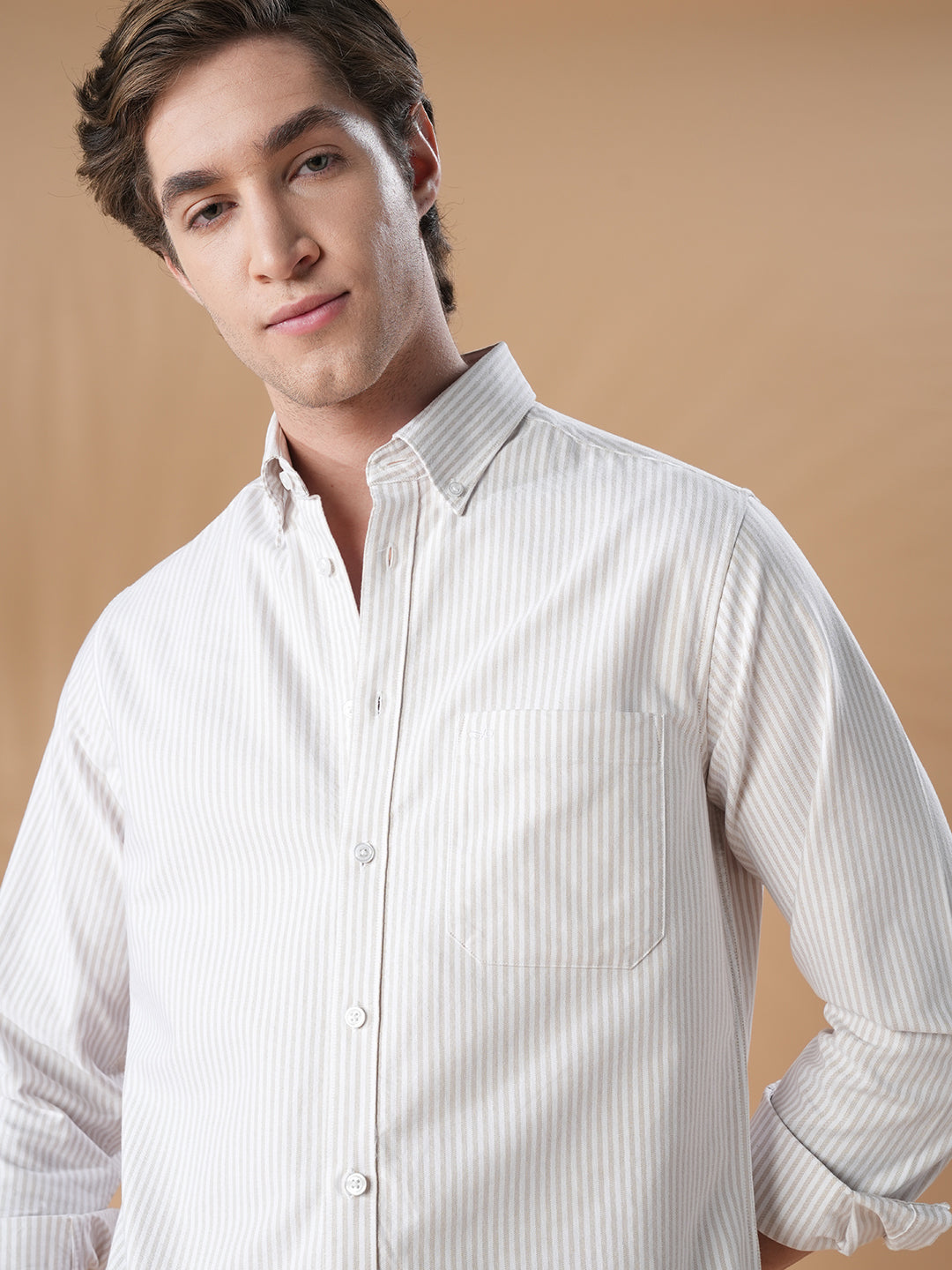 White-Beige Regular Fit Cotton Casual Shirt for Men (OPALE)