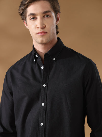 Black Regular Fit Casual Cotton Shirt for men (LAXEN)