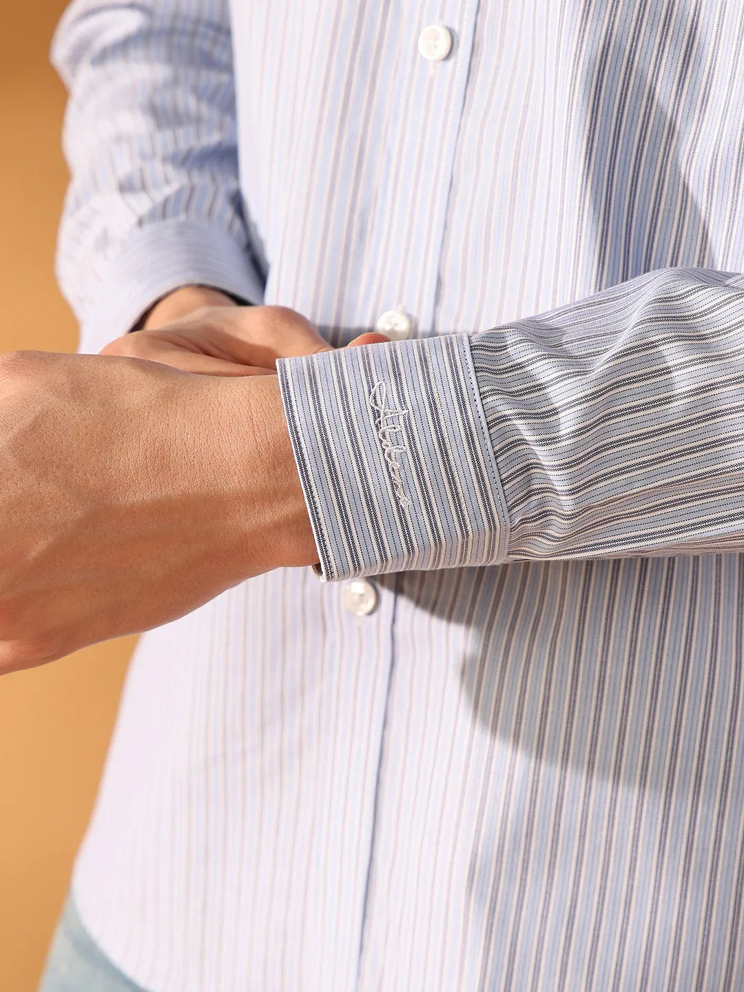 Blue Regular Fit Stripes Formal Shirt for Men (OVULO)