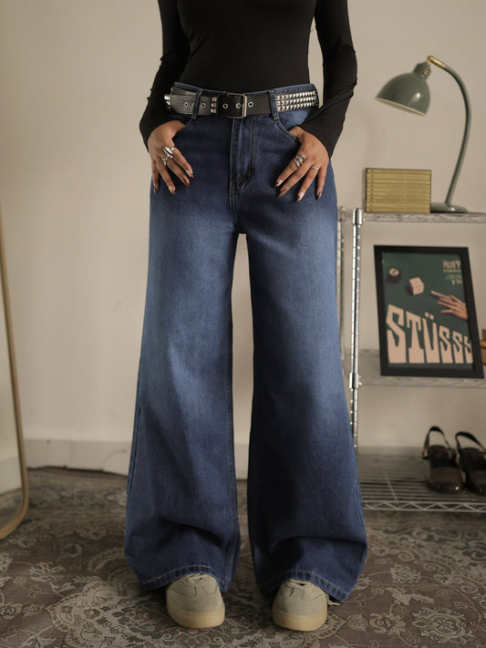 Classic Blue Washed Wide Leg Jeans