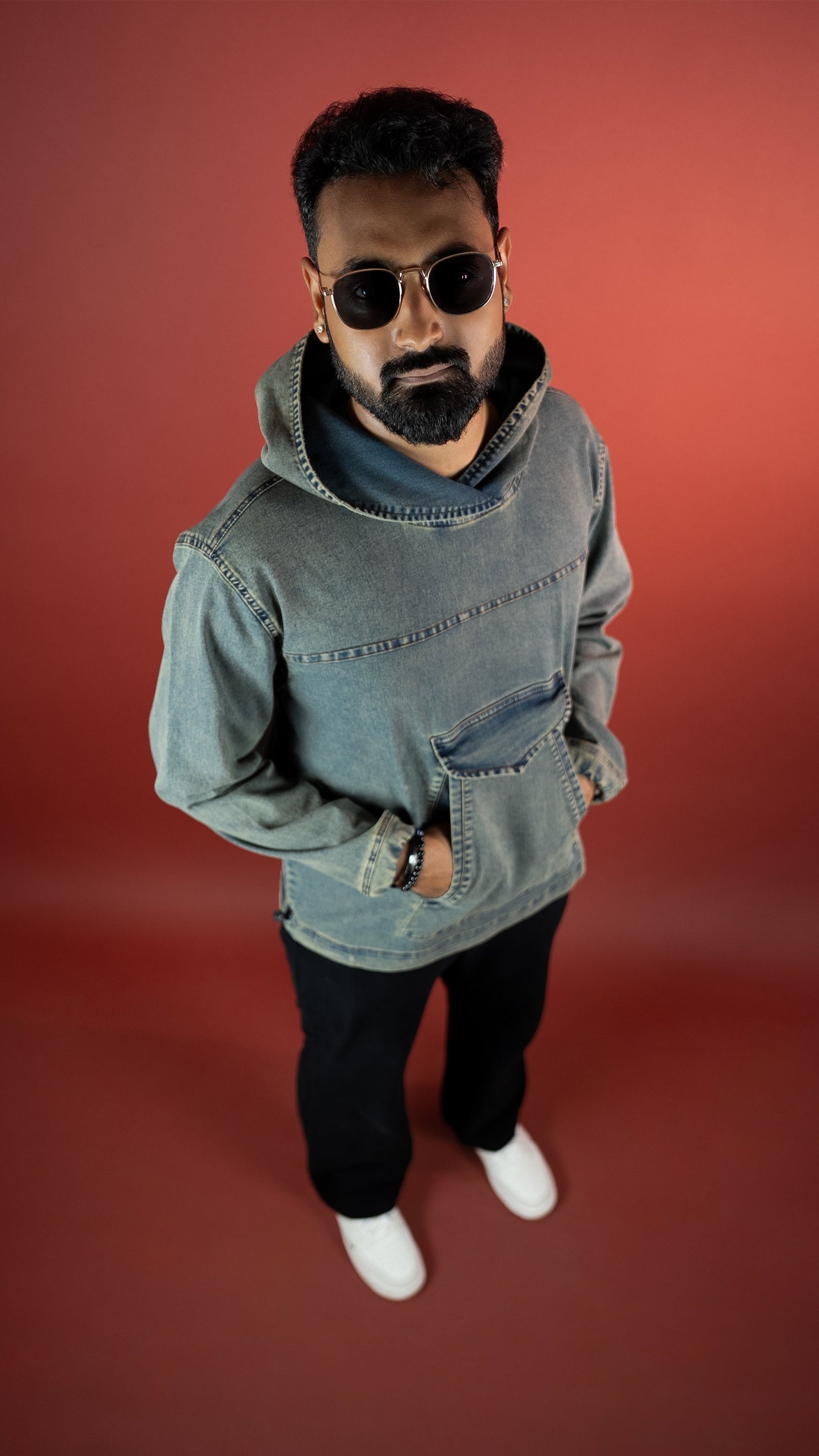 Acid Wash Denim Men'S Hoodie Rustlines