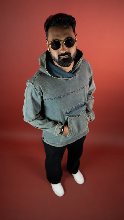 Acid Wash Denim Men'S Hoodie Rustlines