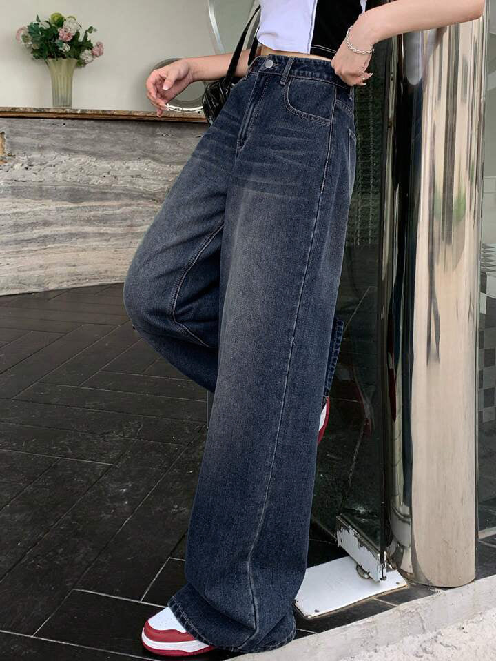 Deep Space Blue Washed Super Wide Leg Jeans