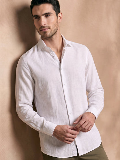 Slim Fit White Linen Solid Casual Shirt for Men (JARON)