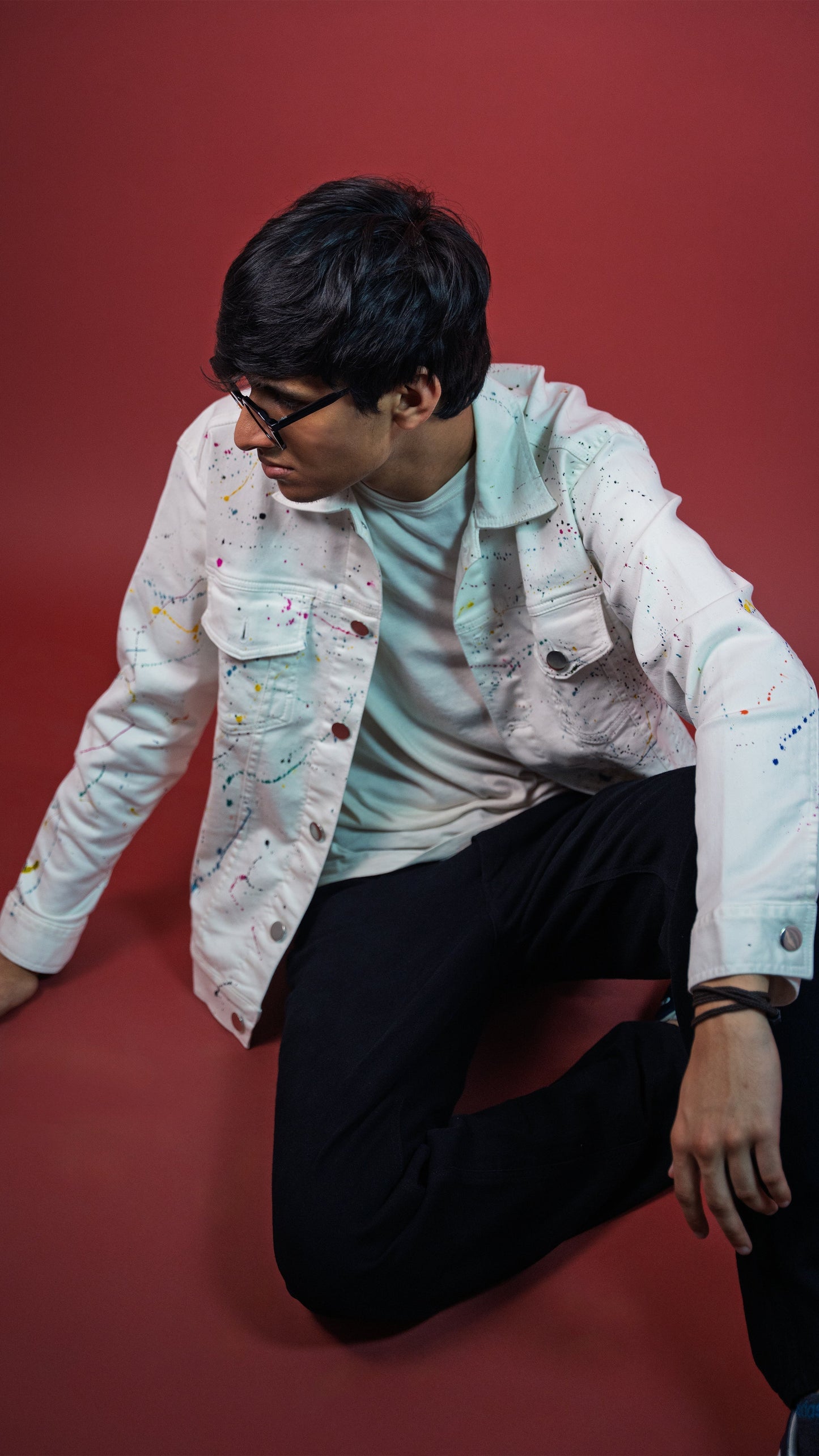 White Painted Denim Men'S Jacket Rustlines