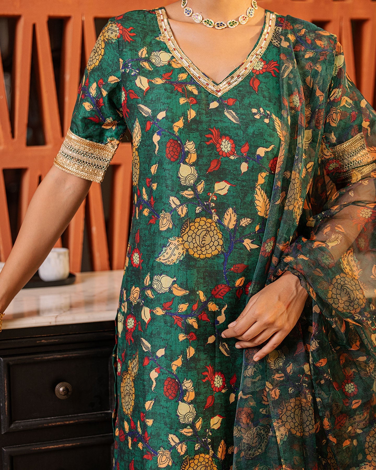 Dark Green Kalamkari Suit Set