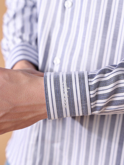 Blue Regular Fit Striped Casual Shirt for Men (COSMO)