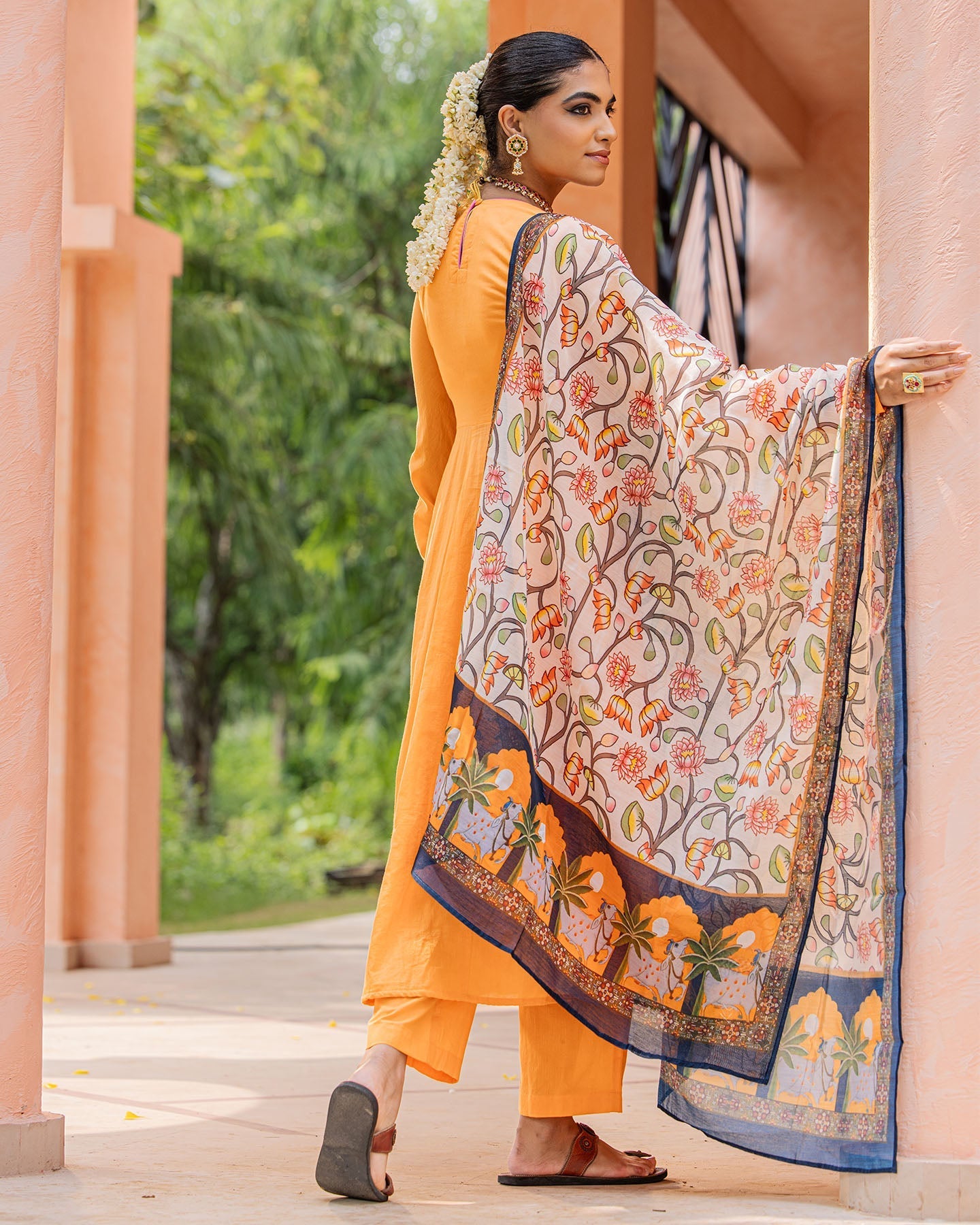 Orange & Green Kalamkari Suit Set