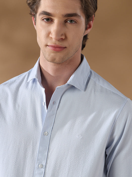 Blue Slim Fit Formal Cotton Shirt for men