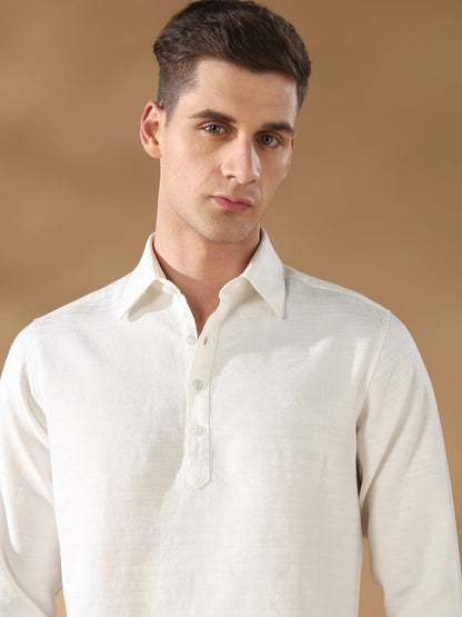 Off White Regular Fit Casual Linen Blend Shirt for men (DAFEN)