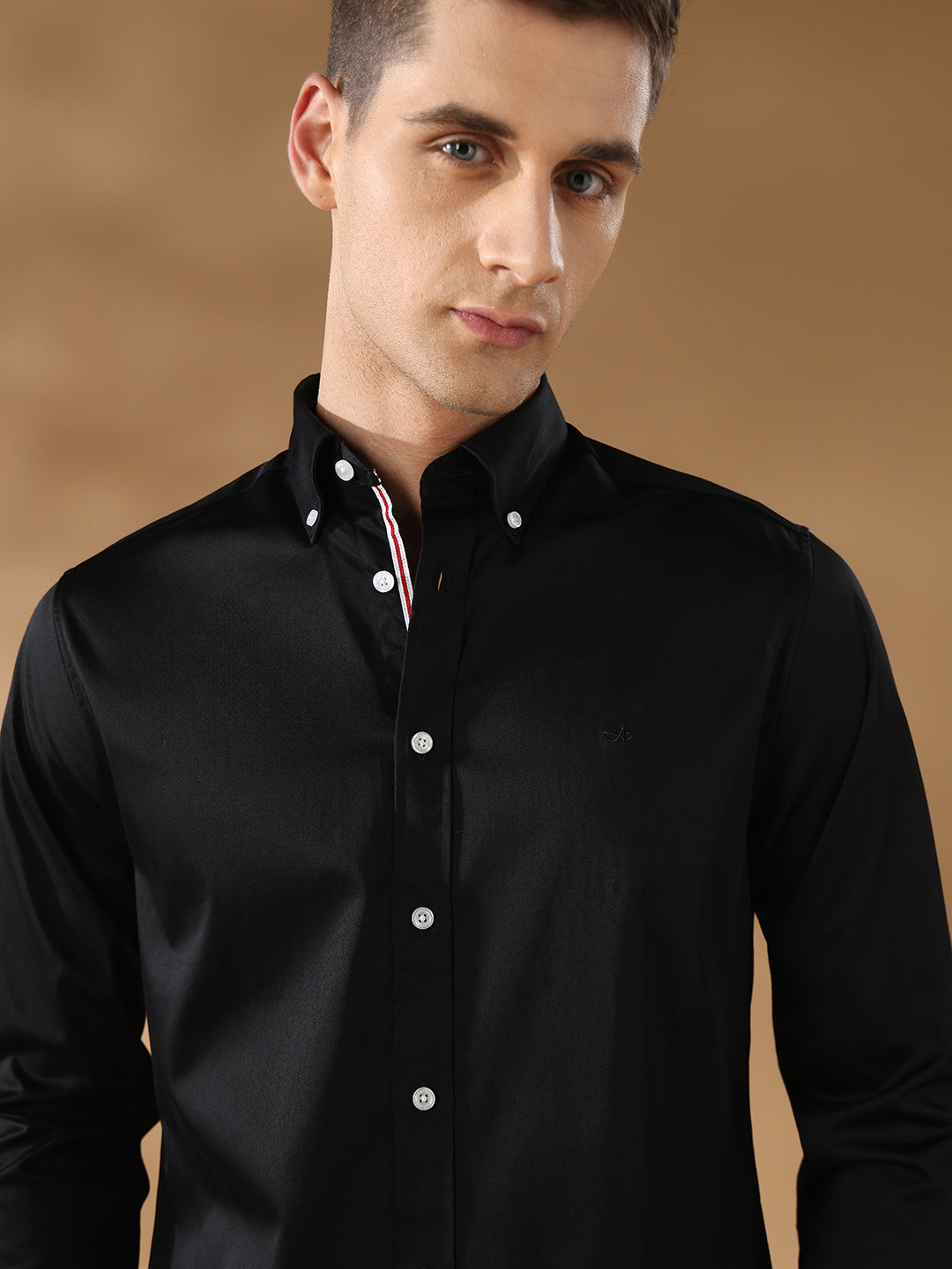 Black Regular Fit Formal Satin Shirt