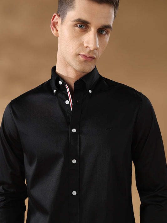Black Regular Fit Formal Satin Shirt
