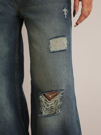 Northern Blue Ripped Ultra Wide Leg Jeans
