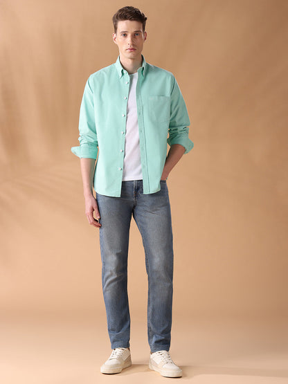 Green Regular Fit Solid Casual Shirt for Men (ADRON)