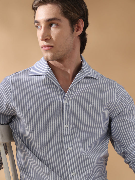 Blue Striped Casual Cotton Shirt